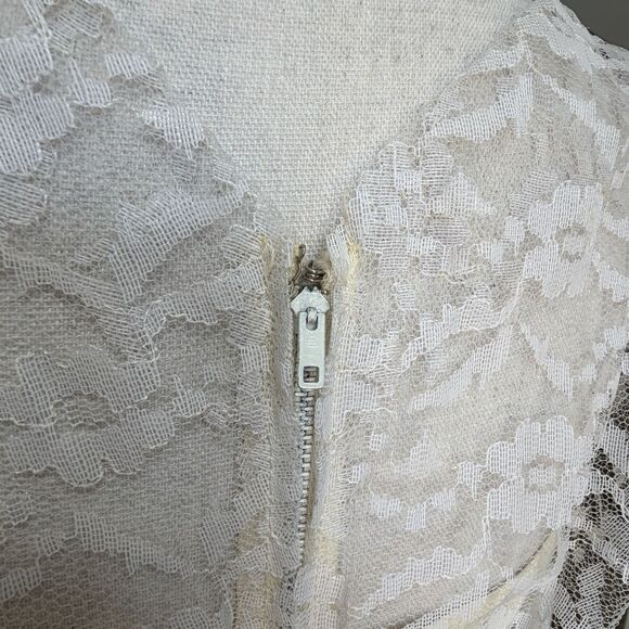 VTG 50s 60s Lace Bridal Party Dress Cream White Cottagecore Prairie Fit Flare S - Picture 12 of 16